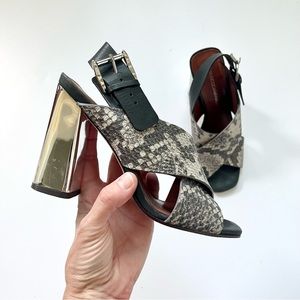 REBECCA MINKOFF Pina Snake Embossed Sandals Sz 6 Heels Strappy